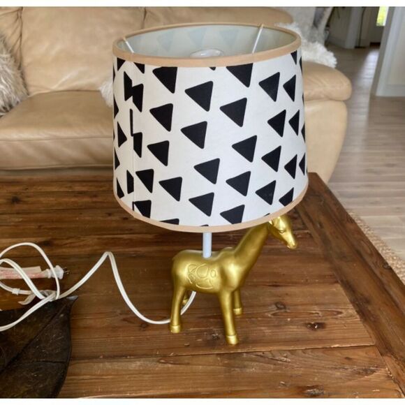 Giraffe Lamp Gold Base Black White Shade 10 x 17 - Picture 2 of 7